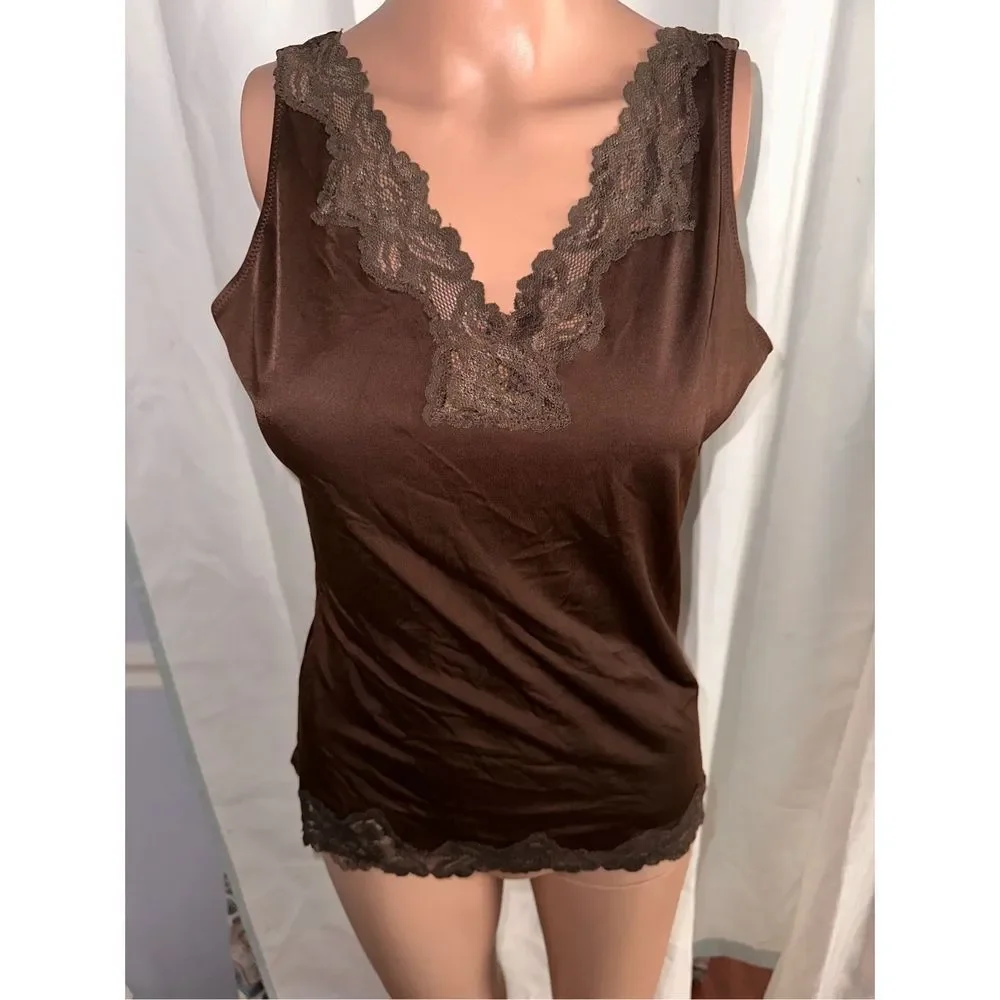 Nice Flexees Maidenform Cami Shaper Tank brown V Neck Lace Trims Size 2XL GOOD C